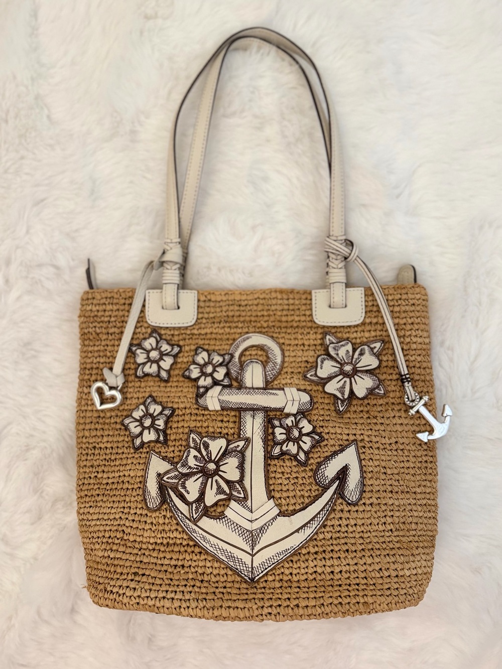 Brighton Dockside Nautical 3D Anchor Leather Appliqué Shoulder Bag Tote